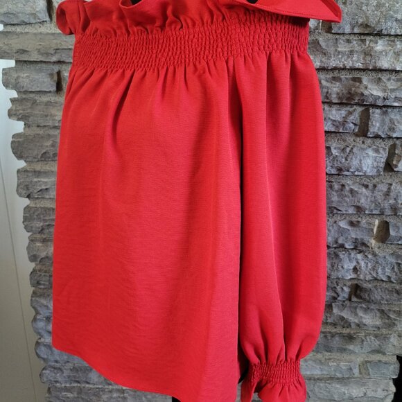 Tuckernuck Marguerite Off The Shoulder Blouse Red Smocked Ruffled Romantic Small - Picture 6 of 12